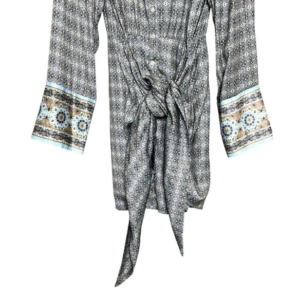 Free People Silky Rillo Shirt Dress Blue Multi XL - Picture 9 of 11